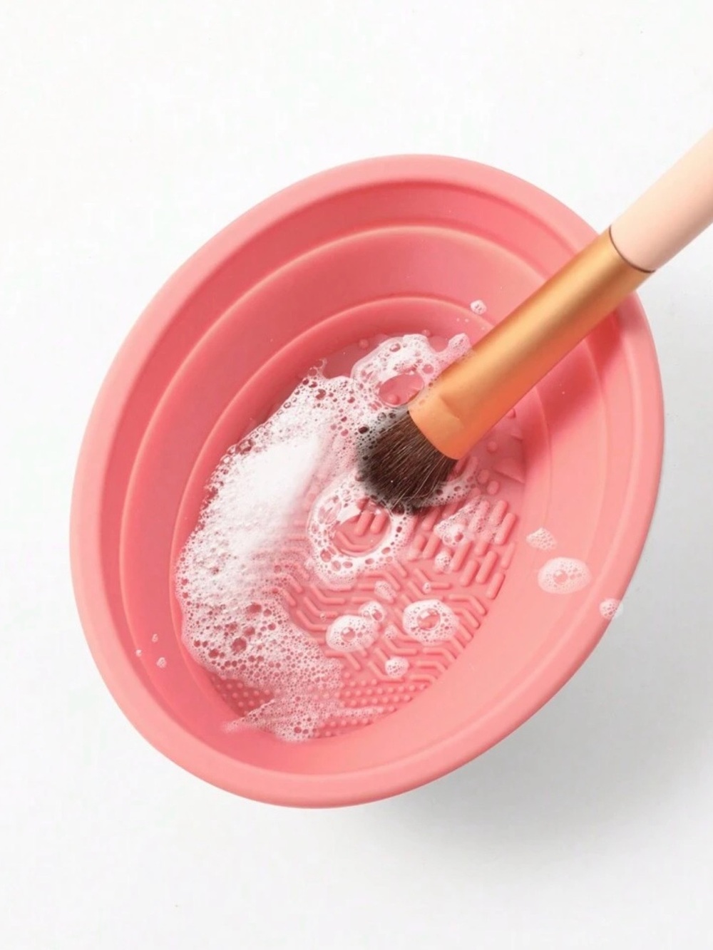 Pink Silicone Oval Makeup Brush Cleaning Pad, Folding Design, Multiple Textures